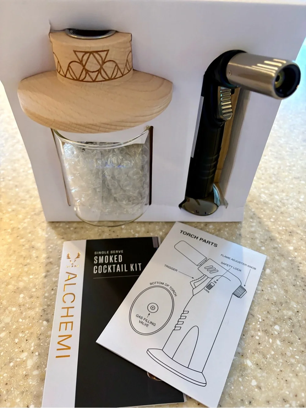 NIB Alchemi Single Serve Smoked Cocktail Kit Torch Glass Wood Smoker Set - Picture 2 of 9
